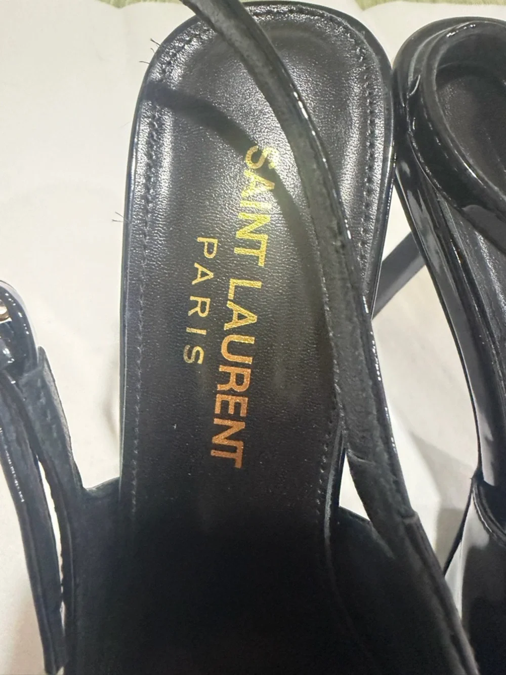 Saint Laurent Black Patent Slingback Pumps with Gold Buckle - Picture 4 of 12
